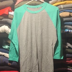 Bella Canvas Men's Long Sleeve Raglan Tee - Green and Gray